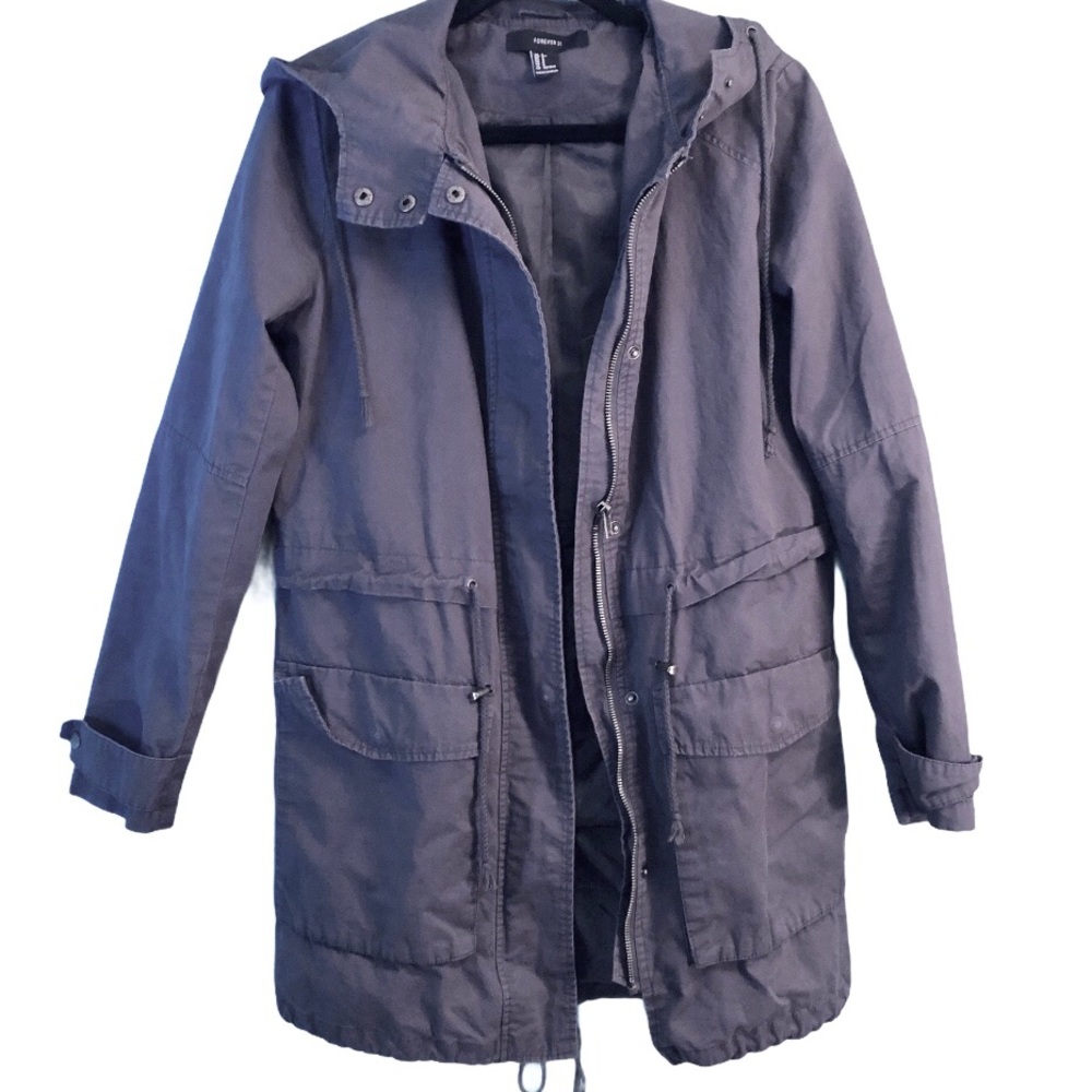 Forever 21 Grey Lightweight Hooded Jacket